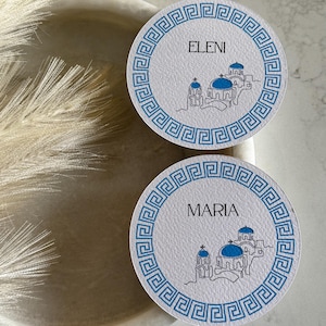 Marque-places Santorin | Grec | Cartes de visite | Mariage, enterrement de vie de jeune fille, douche nuptiale | pour anniversaire, plan de salle | Grecque, Îles grecques