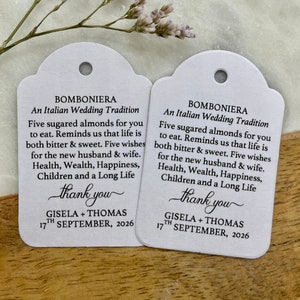 Bomboniera An Italian Wedding Tradition Tags Five Sugared Almonds Thank You Minimalist