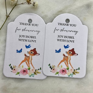 Bambi Baby Shower Tags Thank You For Showering With Love Custom Flowers Wreath