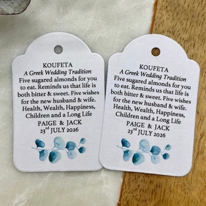 Koufeta A Greek Wedding Tradition Tags Five Sugared Almonds Eucalyptus Branch Olive