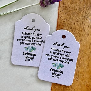 Thank You Christening Baptism Holy Communion Confirmation White Tags Eucalyptus Greenery