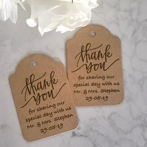Thank You Kraft Brown Wedding Tags Personalised Minimalist Rustic Classic