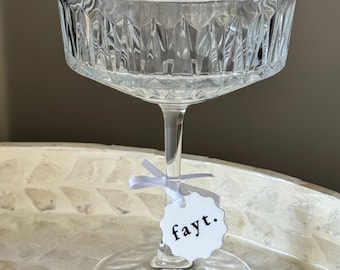 Drink Tags Acrylic Bow Charm | Cocktail Glass | Ribbon | Wedding, Hens, Birthday | Circle, Scallop, Circle, Squiggle | Drink Accessories