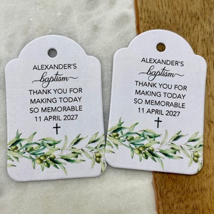 Thank You Olive Branch Christening Baptism Holy Communion Confirmation Eucalyptus Greenery Cross Gift Tags