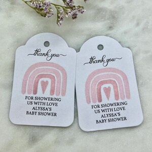 Thank You Showering Love Baby Shower Tags Rainbow Pink Heart Boho Personalised Custom