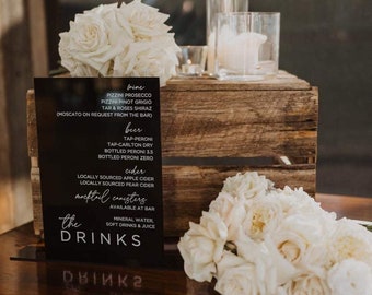 Drinks Menu Sign | Acrylic + Laser | Minimalist | Wedding | The Bar, Cocktails | Birthday, Bridal, Hens