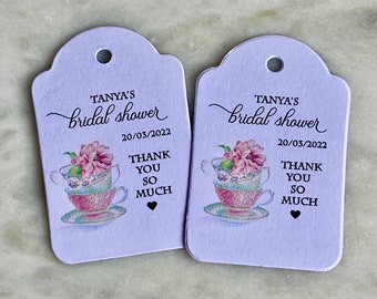 Bridal Shower Gift Tags Pink Flowers Teacups Thank You So Much Heart
