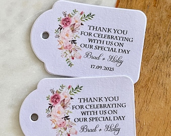 Celebrating Our Special Day Wedding Tags Floral Garland Botanical