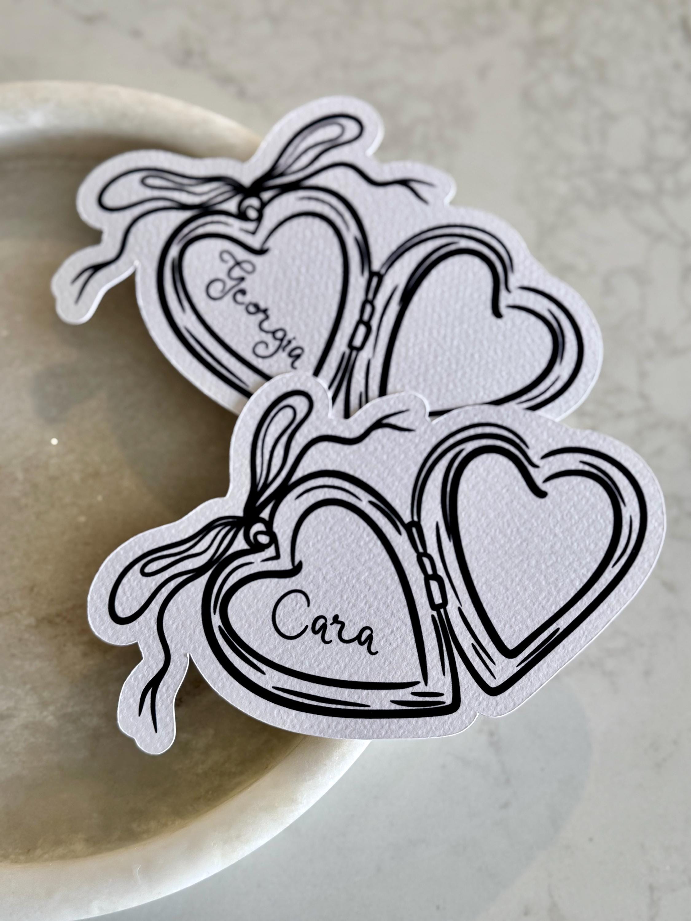 Heart Locket Name Cards Place Cards, Table Seating Hens Party, Bridal Shower Circle Ribbon, Bow