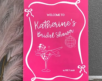 Letrero de despedida de soltera / Letrero de bienvenida / Garabato, manuscrito, ilustraciones / Vela, cinta, abanico, champán, bola de discoteca / Despedidas de soltera / Copa de cóctel