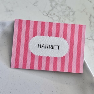 Striped Place Cards | Wave | Scallop, Squiggle | Name Cards | Hens Party, Bridal Shower | Birthday Party, Seating Chart | Pink Card
