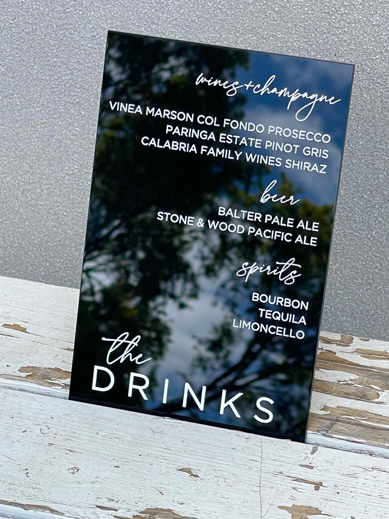 Drinks Menu Sign | Acrylic + Laser | Minimalist | Wedding | the Bar ...