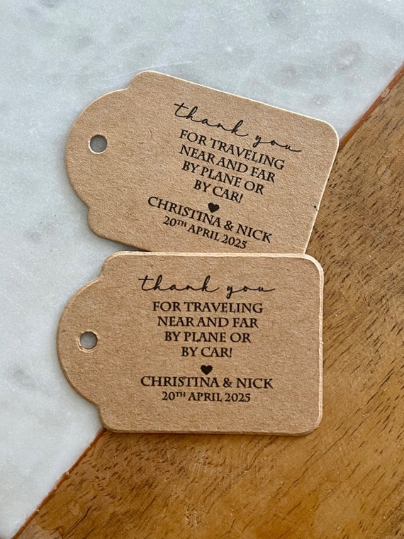 Thank You Destination Wedding Tags Kraft Brown Travel Near Far Personalised