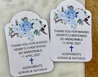Guirnalda de flores de agradecimiento Bautismo Primera Comunión Confirmación Cruz Azul Padrinos Etiquetas