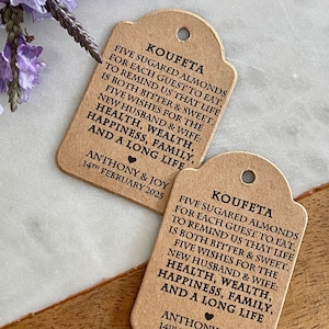 Koufeta An Greek Wedding Tradition Tags Five Sugared Almonds Kraft Brown