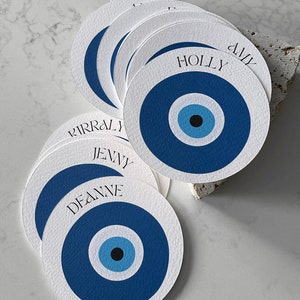 Evil Eye Name Place Cards Circle Wedding Bridal Baby Shower Birthday Party Christening