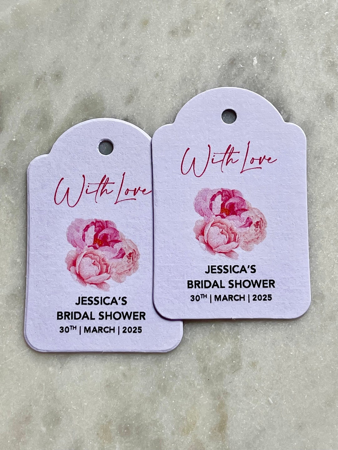 With Love Bridal Shower Gift Tags Peony Flowers Pink Garland Greenery ...