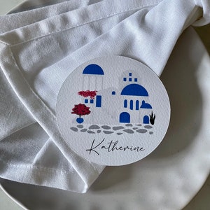Marque-places Santorin | Cercle pour cartes de visite | Mariage, baby shower, fête d'anniversaire | Îles grecques