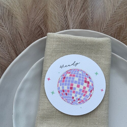 Cartes de visite Boule disco pour mariage | marque-places, sièges de table | enterrement de vie de jeune fille, douche nuptiale | Cercle | Dernière discothèque