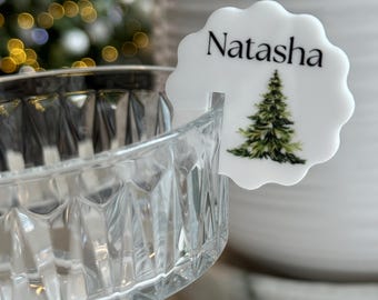 Etykiety na napoje świąteczne, akrylowe | Akwarela, Boże Narodzenie | Wydarzenie, Obiad świąteczny | Muszelka, Kółko, Zawijas | Choinki | Akcesoria do napojów