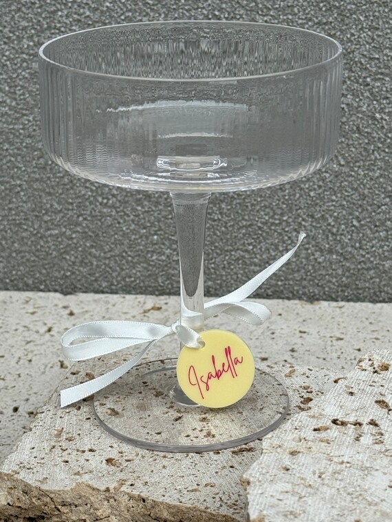 Etiquetas Para Copas Con Lazo Rosa – 36 Unidades, Acrílico, 5x5cm, Ideal Para Bodas Y Fiestas