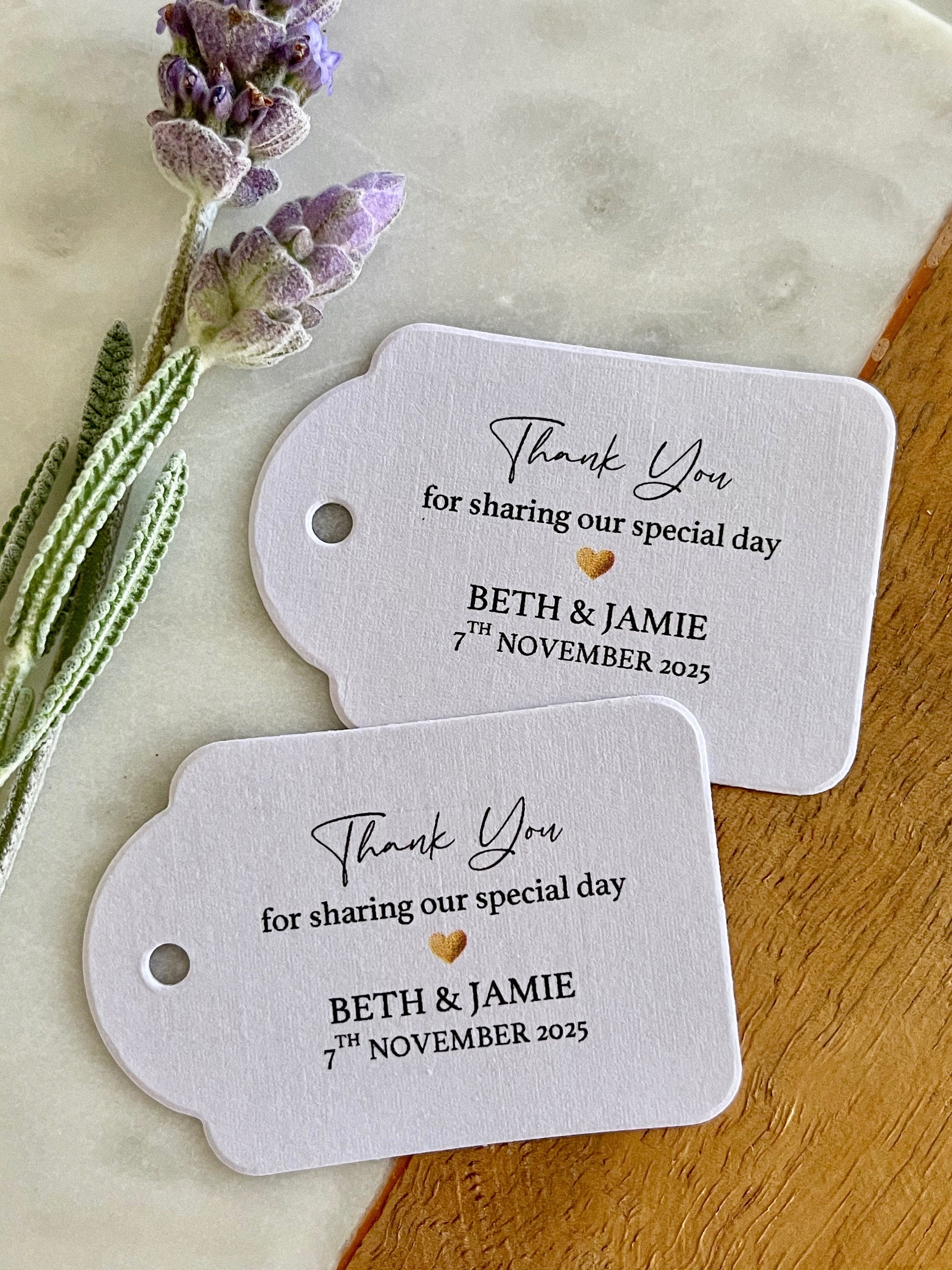 Thank You Wedding Tags Gold Heart Personalised Custom - Etsy Australia