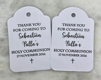 Etiquetas de regalo minimalistas con forma de cruz para bautizo, comunión y confirmación.