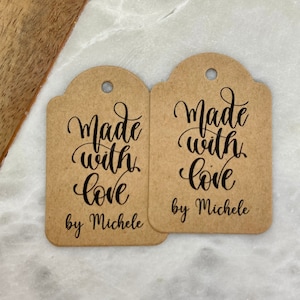 Made With Love Kraft Brown Tag Cursive Personalised Custom