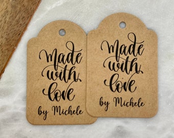 Made With Love Kraft Brown Tag Cursive Personalised Custom