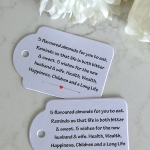 Five Flavoured / Sugared Almonds Wishes Wedding Tags