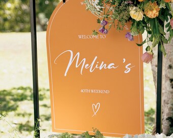 Acrylic Welcome Sign | Birthday Party | Love Heart | Minimalist | Seating Arrangements | Wedding, Bridal, Hens | Arched Decor