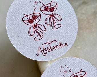 Tarjetas de lugar de vidrio / Cinta, Cereza / Tarjetas de nombre / Saludos, Vintage / Boda, Despedida de soltera, Despedida de soltera / Fiesta de cumpleaños / Lazo