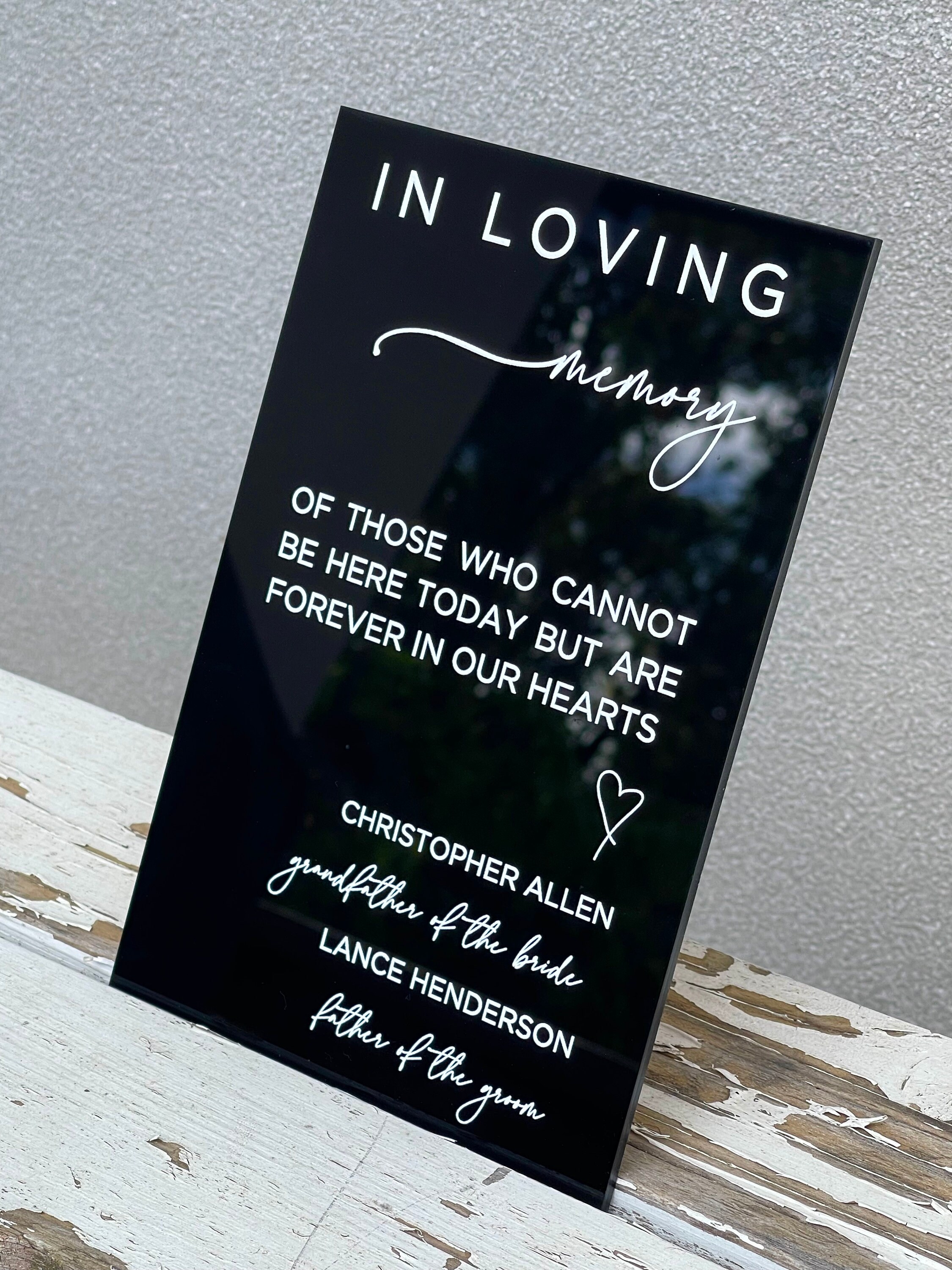 Wedding Signs in Loving Memory | Acrylic + Laser | Wedding, Birthday ...