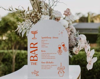 Bar Sign | Drinks Menu Sign | Doodle, Handwritten, Illustrations | Candle, Ribbon, Fan, Champagne, Disco Ball | Hens | Cocktail Glass