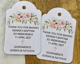 Thank You Flower Garland Christening Baptism Holy Communion Confirmation Pink Cross Godparents Tags