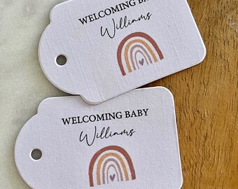 Welcoming Baby Shower Tags Rainbow Boho Personalised Custom