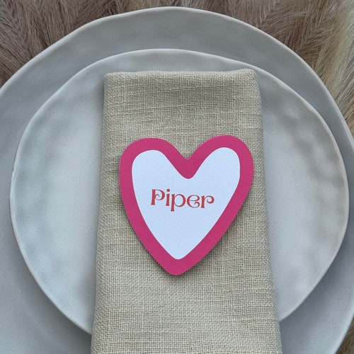 Cartes de visite coeur pour mariage | marque-places, sièges de table | enterrement de vie de jeune fille, douche nuptiale | Coeur rose vif