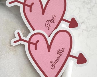 Tarjetas de lugar con forma de corazón / Corazón de Cupido, arco y flecha / Tarjeta de nombre / Boda, despedida de soltera, despedida de soltera / Fiesta de cumpleaños, Plano de asientos / Tarjeta rosa