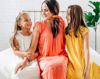 Vintage Nightgown For Mom! Modest luxury vintage gown to match your daughters! White Coral Gold Blue Red Green Betsy and Lace tricot gown