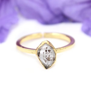 Dainty Real Nuggets Birthstone Rings, Natural Herkimer Diamond Rings, Gold Electroplated Ring, Single Stone Ring, Aquamarine Stone Boho Ring