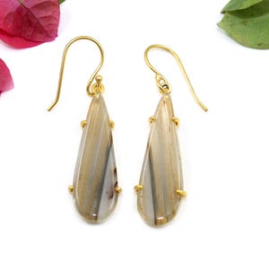 Natürliche Petrol Grau Achat Geode Ohrring, Grau Achat Scheibe Ohrringe, Ohrring Fassung, Vergoldeter Ohrring, Boho Für Sie