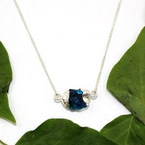 Tiny Raw Blue Neon Apatite Necklace, Rough Apatite Necklace, Tiny Fancy Shape Necklace, Apatite Necklace, March Birthstone Silver Necklaces
