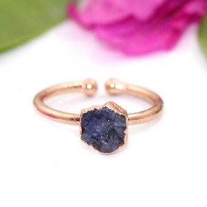 Designer Blue Sapphire Rings, Raw Ruby Rings, 925 Sterling Silver Rose Gold Electroplated Rings, Adjustable Single Stone Rings, Boho Jewelry