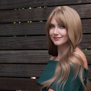 Ash Strawberry Blonde Wig with Bangs Dark Ash Blonde Wig Drag Queen Wig Synthetic Wig Mia