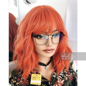 Orange Wavy Wig with Bangs Cosplay Wig Halloween Costume Wig Her Wig Closet Lola