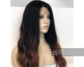 Black Brown Ombre Wavy Body Wave Synthetic Lace Front Wigs | Her Wig Closet | SAMANTHA
