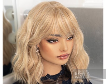 Golden Blonde Wavy Wig with Bangs | Her Wig Closet | Gwen