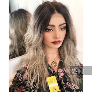 Ombre Ash Blonde Wig Dark Roots| Her Wig Closet | Elizabeth