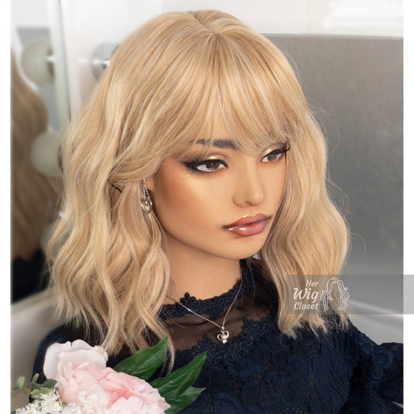 Golden Blonde Wavy Wig with Bangs | Her Wig Closet | Gwen
