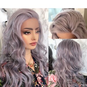 Silver Wig Purple Undertones Swiss Lace Front Wig Realistic Wavy